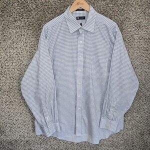 Chaps Shirt Mens 17-17.5 XL 34/35 Button‎ Up Easy Care Blue Plaid Cotton Casual